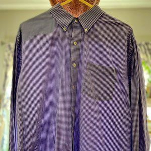 Men's Blue and White Checkered Izod Button Down Shirt